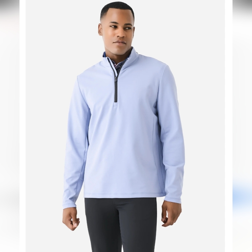 Greyson 1/4 Zip Stretch Logo Golf Knit Pullover Sweater Light Blue Men's X-Large